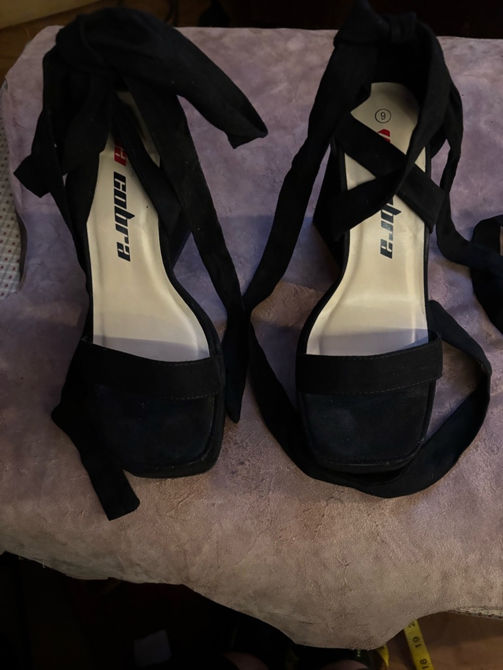 Black Wrap-Tie Platform Sandals by